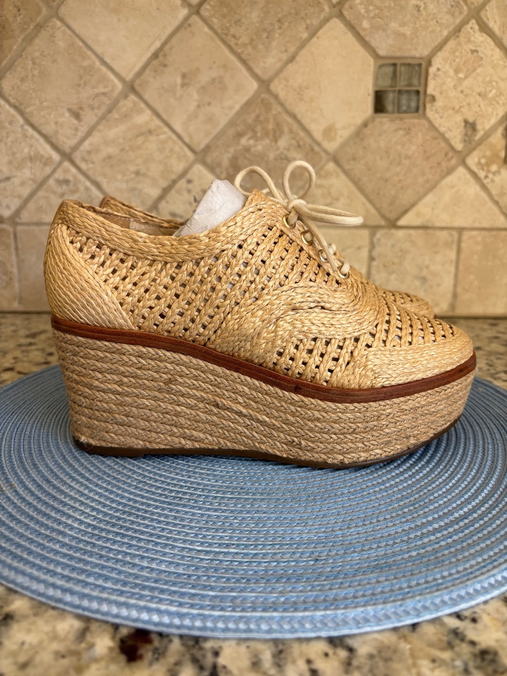 SCHUTZ JULES NATURAL JUTE PLATFORM OXFORD SHOES - Picture 7 of 15